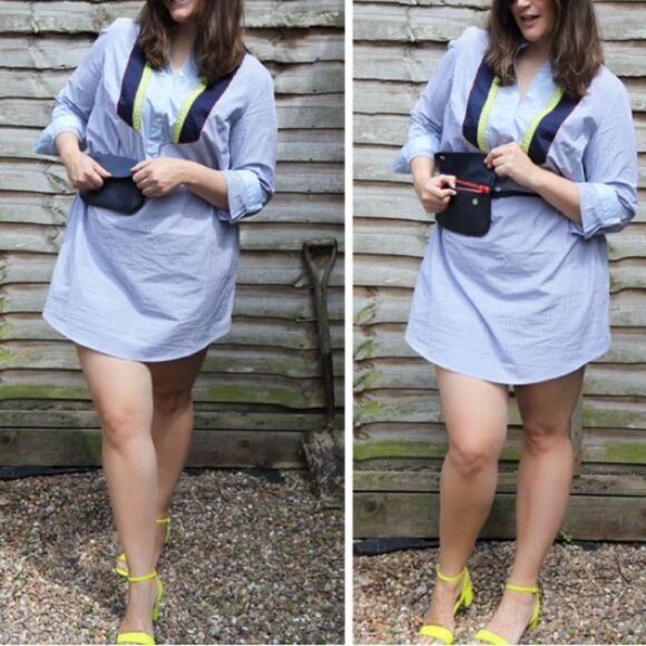 Eloquii Blue Pinstripe Colorblock Bib Shirt Dress Size 18 - Picture 3 of 8